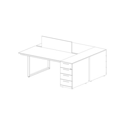 Opposed desks mm. 1800Lx800Dx740H. with shared ring leg. Top and unit in black melamine.Sizes: mm 2200Lx1650Dx740H.