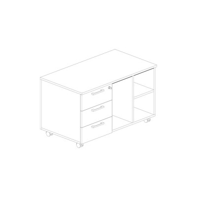 D4335MD Service unit on wheels in melamine, with 3 right side drawers, colour white. Sizes: mm 1020Lx570Dx620H.