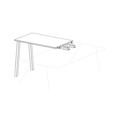 Attachable extension for desk with V legs. Top in white melamine. Sizes: mm 1000x600x740h.