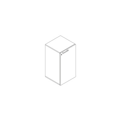 Melamine bookcase with hinged door white/steel colour. Sizes: 450Lx450Dx850H mm.