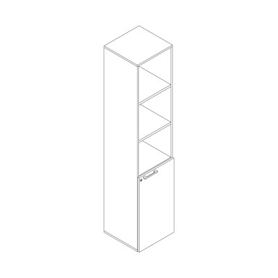 Bookshelf with hinge door in the lower part and open in the upper part. Sizes: mm 450Lx450Dx2100H.