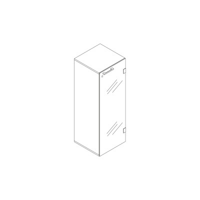 Melamine bookshelf with hinge door in black glass. Sizes: 450Lx450Dx1270H mm.