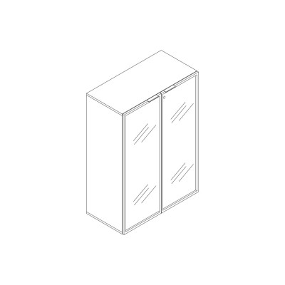 Melamine bookshelf with hinged doors in black glass. Sizes: 900Lx450Dx1270H mm.