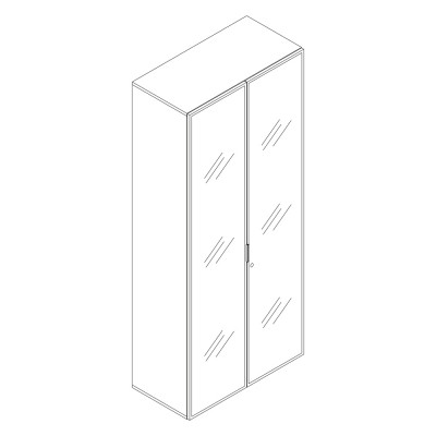 Melamine bookshelf with hinged doors in black glass. Sizes: 900Lx450Dx2100H mm.