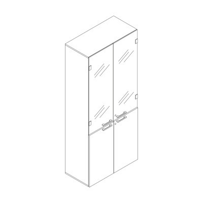 Libreria ante+vetri mm 900x2100h. Bianco/Noce