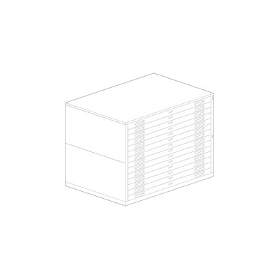 Horizontal metal drawing holder with 14 drawers suitable for holding UNI A0 format sheets. Effective drawer dimensions: 1250Lx870Dx60H mm. External dimensions:1370Lx960Dx1220H mm.