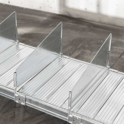 Trapezoidal partitions for shelf mini-maxi series. galvanised. Sizes: mm 320Lx100/200H.