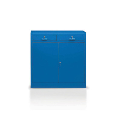 Hinged doors cabinet with 2 shelves and 2 drawers mm. 1000Lx400Dx1000H. Blue.