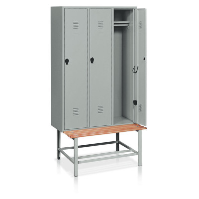 3-compartment locker cabinet and bench mm. 1020Lx820Dx2065H.