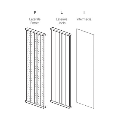 Side panelling perforated mini-maxi series galvanised. Sizes: mm 2500Hx320L.