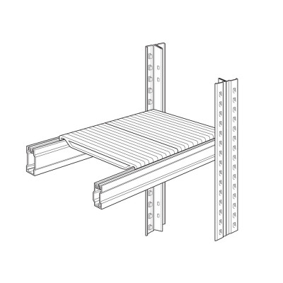 Maxi shelf with small shelves mm 300x25h. Horizontal beams mm 80H. Sizes: mm 1500Lx500D.