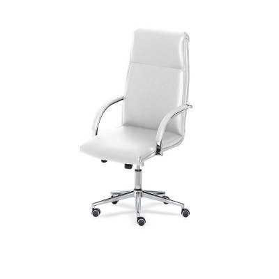 Executive chair with high backrest and white eco-leather upholstery