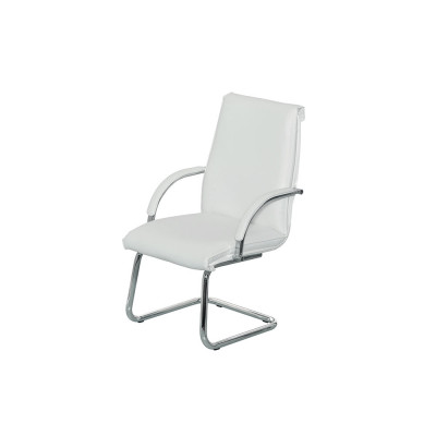 Interlocutory armchair with covered armrests, medium backrest, white eco-leather upholstery