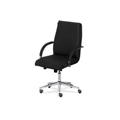 Executive chair with upholstered armrests, medium backrest, black eco-leather upholstery