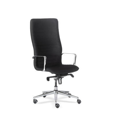 Auriga presidential chair with high backrest and black fabric upholstery.