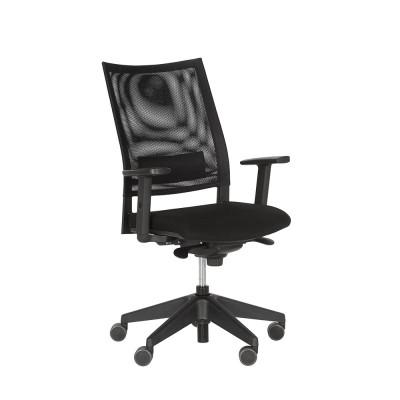 Executive chair with high backrest upholstered in black mesh