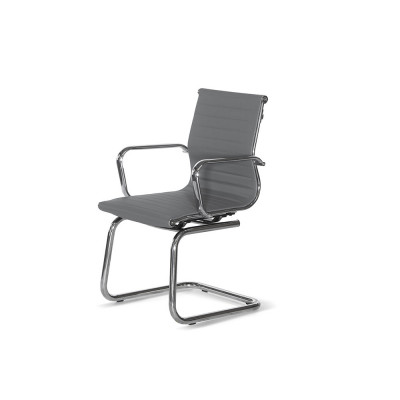 Interlocutory armchair with armrests, medium backrest, grey eco-leather upholstery.