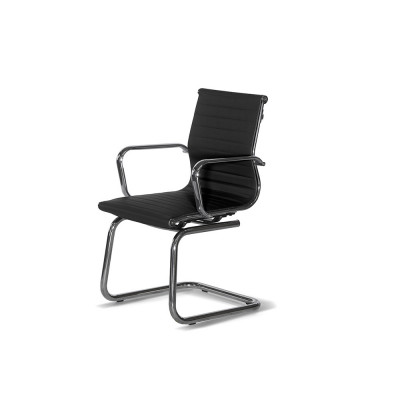 Interlocutory armchair with armrests, medium backrest, upholstery in black eco-leather.