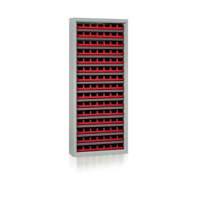 Shelf with 105 containers red mm. 840Lx270Dx2000H.
