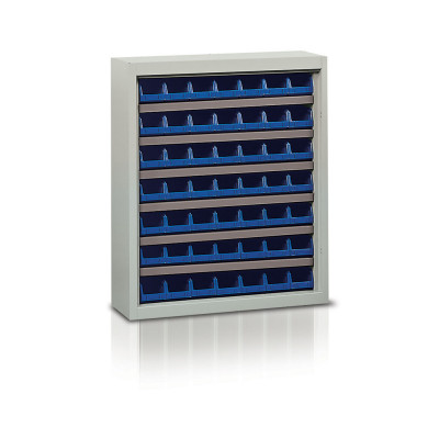 P142B Shelf with 49 containers blue mm. 840Lx270Dx990H.