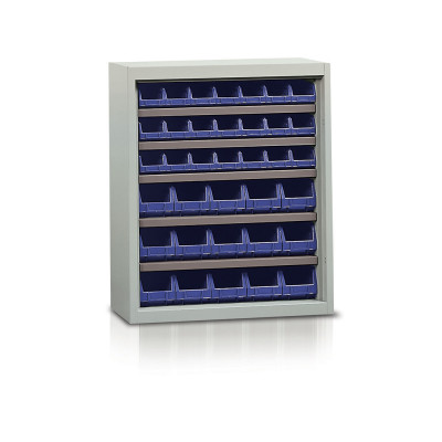 P144B Shelf with 36 containers blue mm. 840Lx270Dx990H.