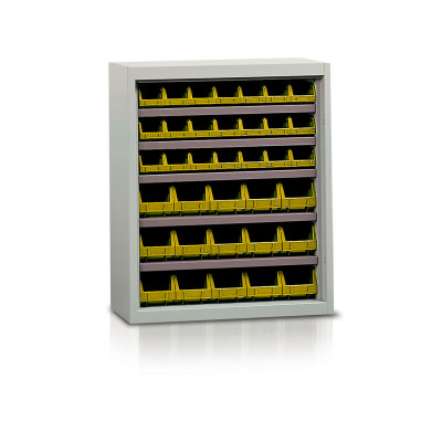 P144G Shelf with 36 containers yellow mm. 840Lx270Dx990H.