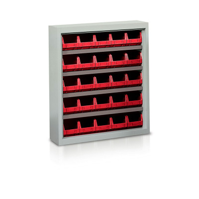 P140R Shelf with 25 containers red mm. 840Lx270Dx990H.