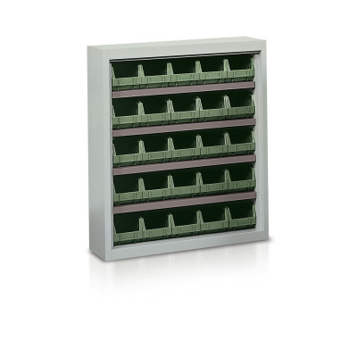 P140V Shelf with 25 containers green mm. 840Lx270Dx990H.