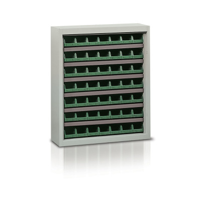 P142V Shelf with 49 containers green mm. 840Lx270Dx990H.