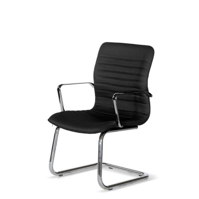 D2203/13 Auriga fixed chair, low backrest and black fabric upholstery.