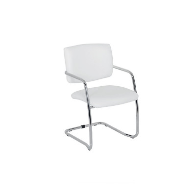 Fixed cantilever chair padded and upholstered in white eco-leather