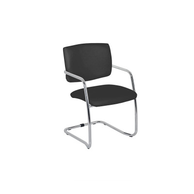 D2319EN Fixed cantilever chair upholstered and covered in black eco-leather