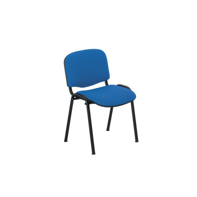 Fixed stacking chair with 4 legs. Upholstery in fireproof blue fabric, black structure.