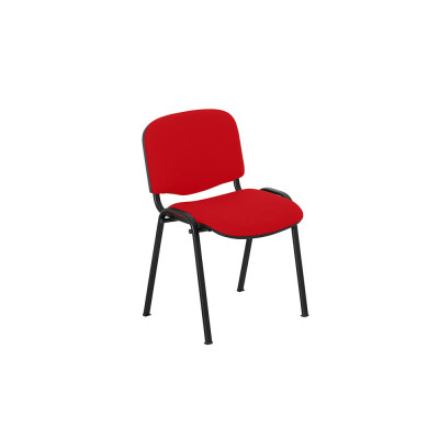 Fixed stacking chair with 4 legs. Upholstery in red fireproof fabric, black structure.