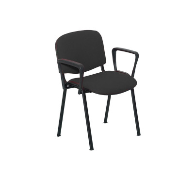 Fixed 4-leg chair with armrests. Black fireproof fabric upholstery, black structure.