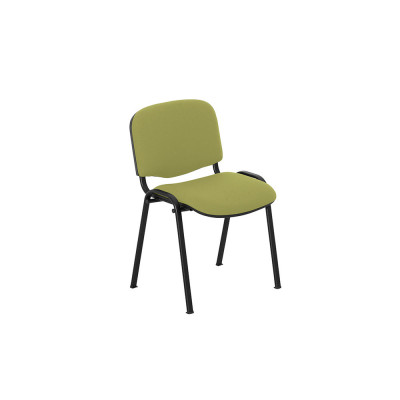 Fixed stacking chair with 4 legs. Upholstery in green fireproof fabric, black structure.