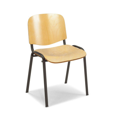 Fixed stacking chair with 4 legs. Seat and backrest in beech plywood, black structure.