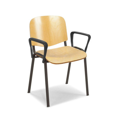 Fixed 4-leg chair with armrests. Seat and back in ply beech, black structure.