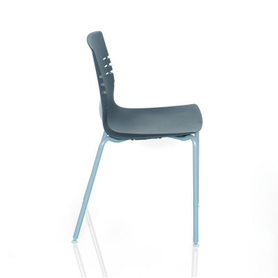 Fixed stacking chair with 4 legs. Polypropylene body in anthracite colour and aluminium colour structure.