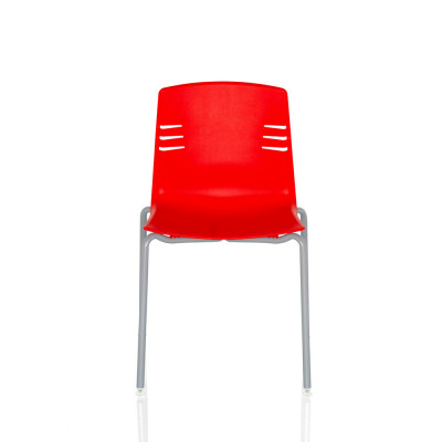Fixed stacking chair with 4 legs. Red polypropylene body and aluminium colour structure.