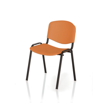 D2540/48 Fixed stacking chair with 4 legs. Seat and back in orange, structure in black.