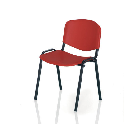 D2540/28 Fixed stacking chair with 4 legs. Red seat and back, black structure.