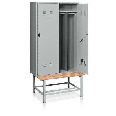 2-compartment locker cabinet with partition and bench mm. 1000Lx820Dx2065H.