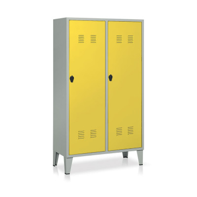 Locker with 2 compartments with partition mm. 1000Lx500Dx1800H. Grey/yellow.