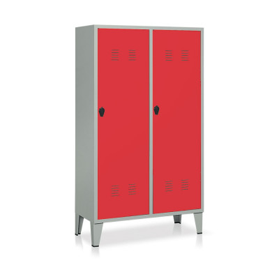 Locker with 2 compartments with partition mm. 1000Lx500Dx1800H. Grey/red.