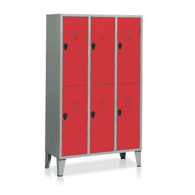 Locker 6 compartments mm. 1020Lx500Dx1800H. Grey/red.