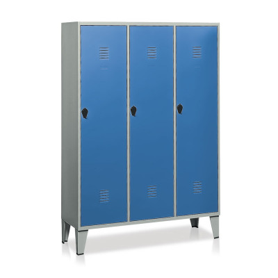 Locker with 3 compartments with partition mm. 1200Lx500Dx1800H. Grey/blue.