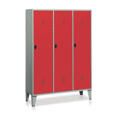 Locker with 3 compartments with partition mm. 1200Lx500Dx1800H. Grey/red.