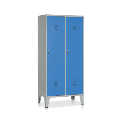 Locker with 2 compartments with partition mm. 810Lx500Dx1800H. Grey blue.