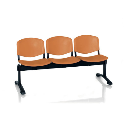 3-seater frame. Seat and back in orange polypropylene, black structure.